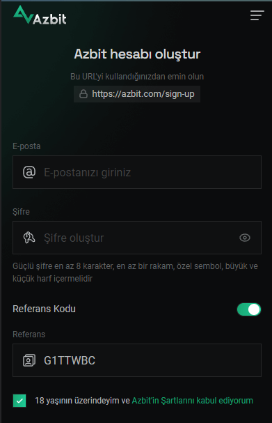 Azbit Referans Kodu G1TTWBC $50 ve %20 indirim
